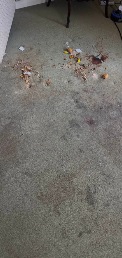 Heavily soiled carpet before deep cleaning